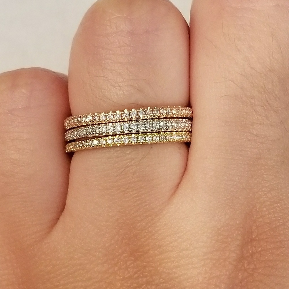 3 PC Tri Color 925 sterling  silver Pave - Picture 5 of 6